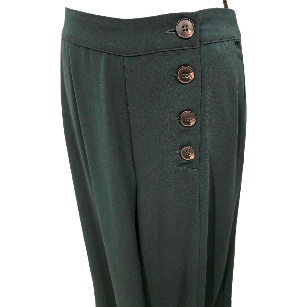 Elodie Dark Green High Waisted Wide Leg Cropped Trousers Side Buttons Size M - Picture 5 of 9